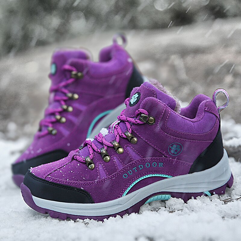 따뜻한 플러시 하이킹 신발, 여성 아웃도어 트레킹 발목 스노우 부츠, 남성 Cimbing Treking Mountain Sneakers, 겨울